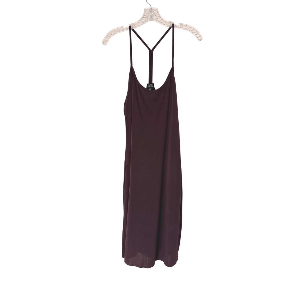 Eileen Fisher Silk Racerback Dress Burgundy Basic Casual Lightweight Medium